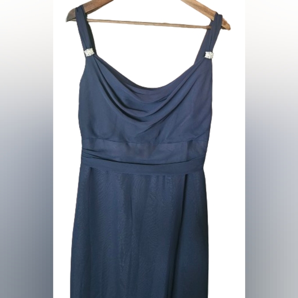 Lazaro Navy Blue Chiffon Formal Maxi Dress - Picture 3 of 5